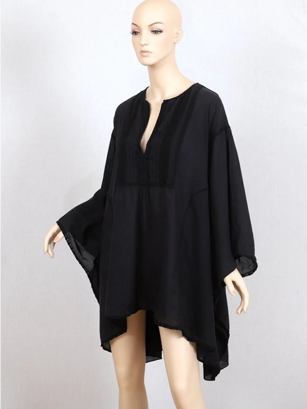 Burberry Black V-Neck 100% cotton Swim Coverup Poncho Tunic top